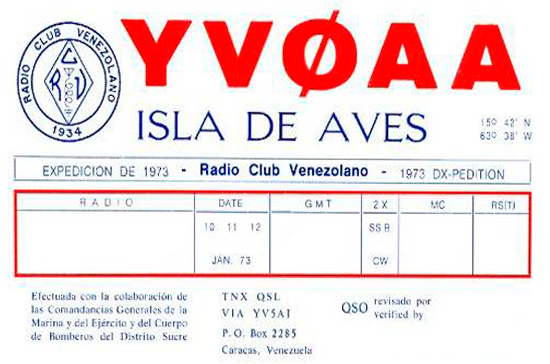 QSL YV0-AA 1973